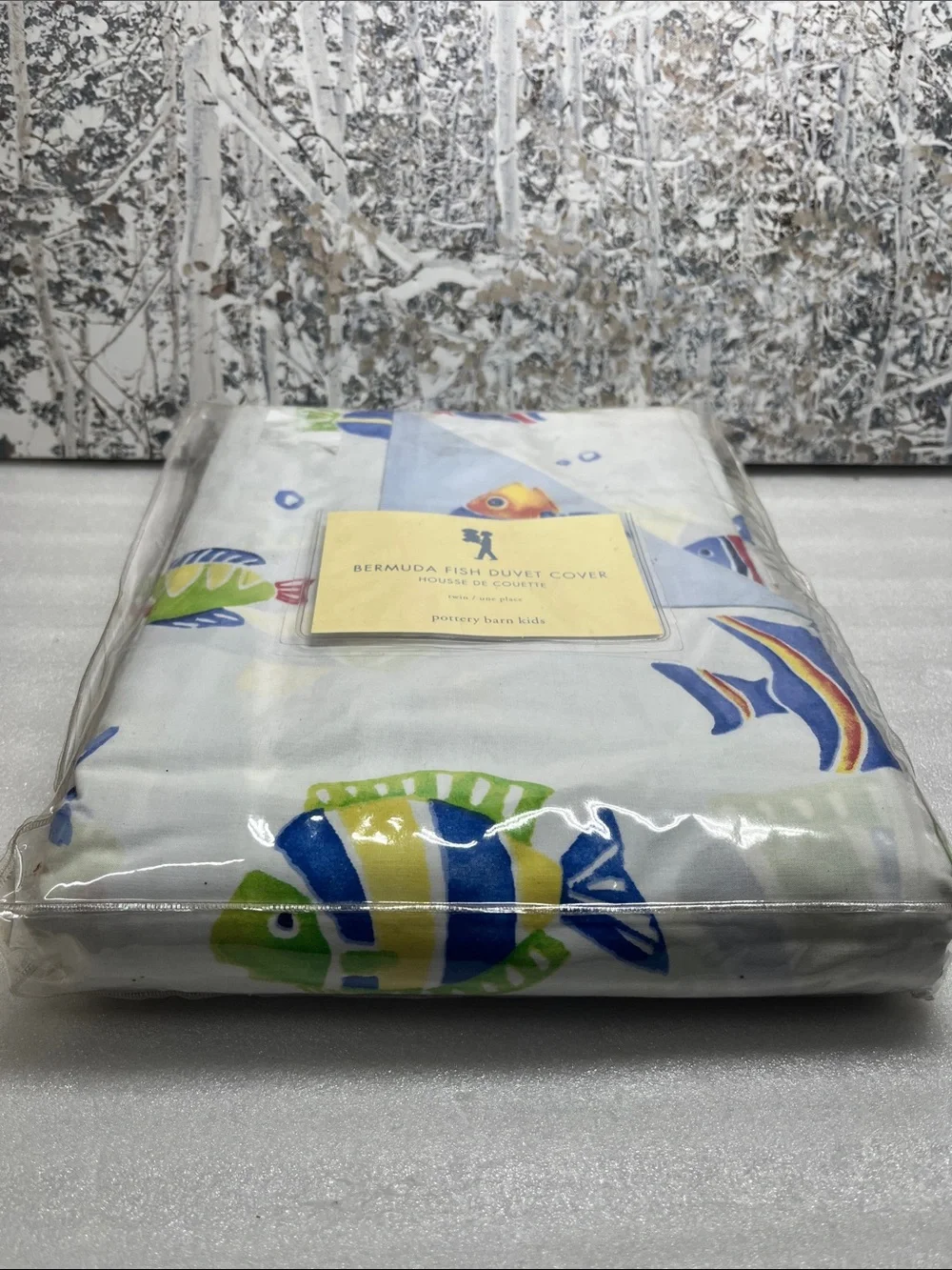 Pottery Barn Twin Duvet NEW Bermuda Fish